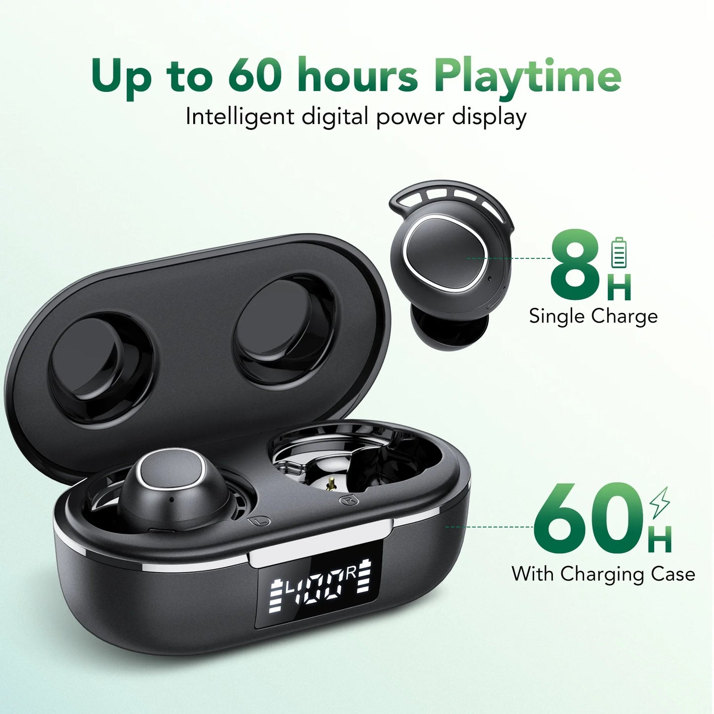 Hybrid Active Noise Cancelling Wireless Earbuds with 60 Hours Playtime, in Ear Headphones IPX8 Waterproof Bluetooth V5.3 Stereo Earphones, Immersive Sound Premium Deep Bass Headset Black