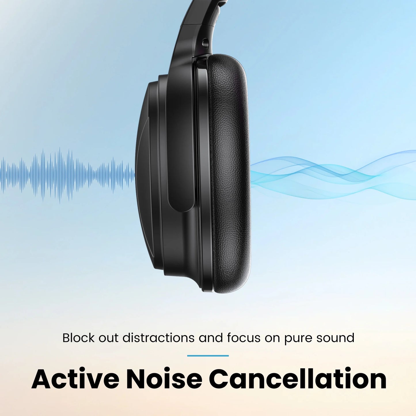 Noise Cancelling Headphones, Wireless Bluetooth over Ear Headphones with Microphone, Black, Q8