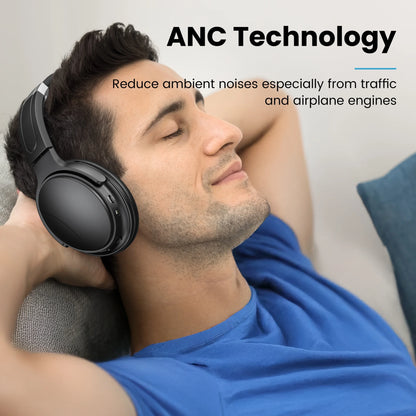 Noise Cancelling Headphones, Wireless Bluetooth over Ear Headphones with Microphone, Black, Q8