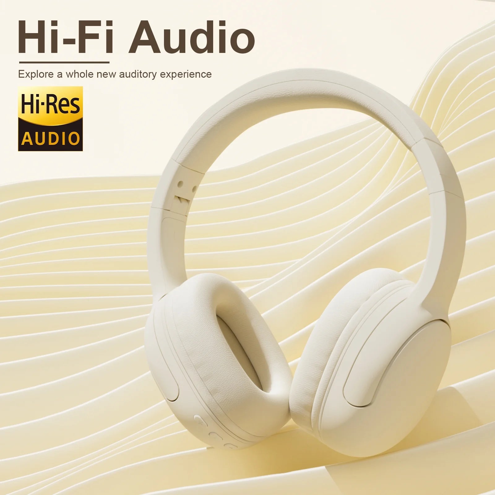 Wireless Headphones, Bluetoot Over-Ear Headphones with Built-In Mic for Travel Office, Hifi Stereo Sound, Off-White